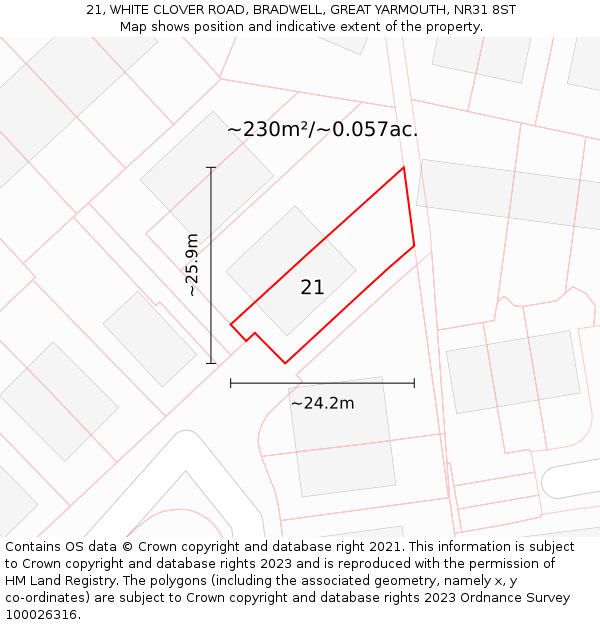 21, WHITE CLOVER ROAD, BRADWELL, GREAT YARMOUTH, NR31 8ST: Plot and title map