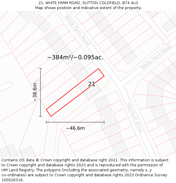 21, WHITE FARM ROAD, SUTTON COLDFIELD, B74 4LG: Plot and title map