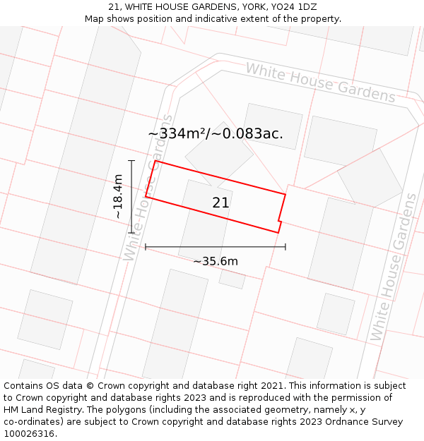 21, WHITE HOUSE GARDENS, YORK, YO24 1DZ: Plot and title map