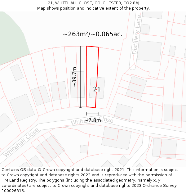 21, WHITEHALL CLOSE, COLCHESTER, CO2 8AJ: Plot and title map