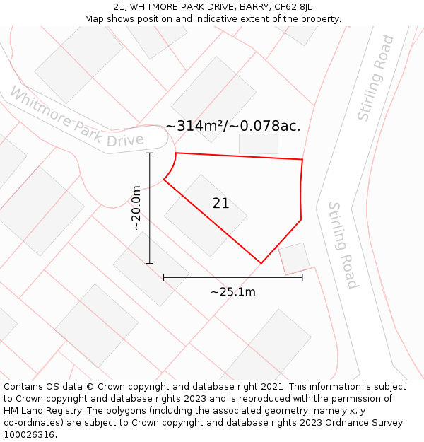 21, WHITMORE PARK DRIVE, BARRY, CF62 8JL: Plot and title map