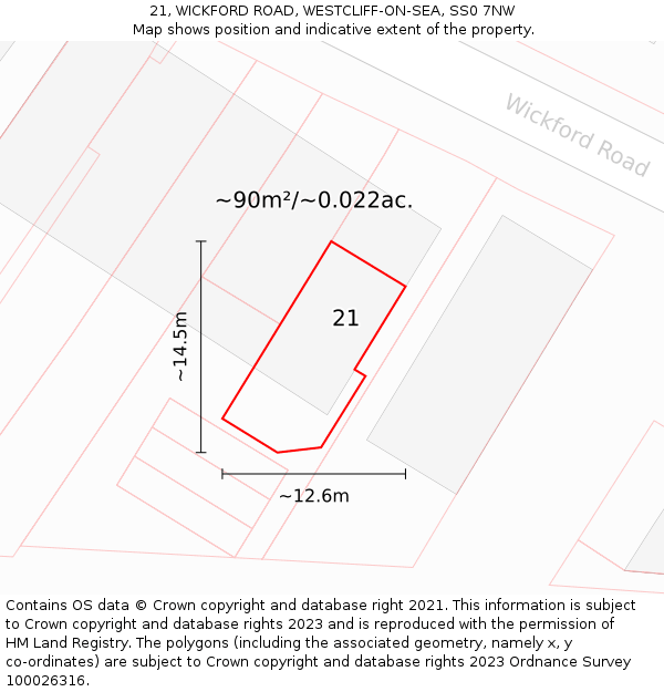 21, WICKFORD ROAD, WESTCLIFF-ON-SEA, SS0 7NW: Plot and title map