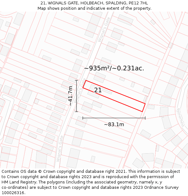 21, WIGNALS GATE, HOLBEACH, SPALDING, PE12 7HL: Plot and title map