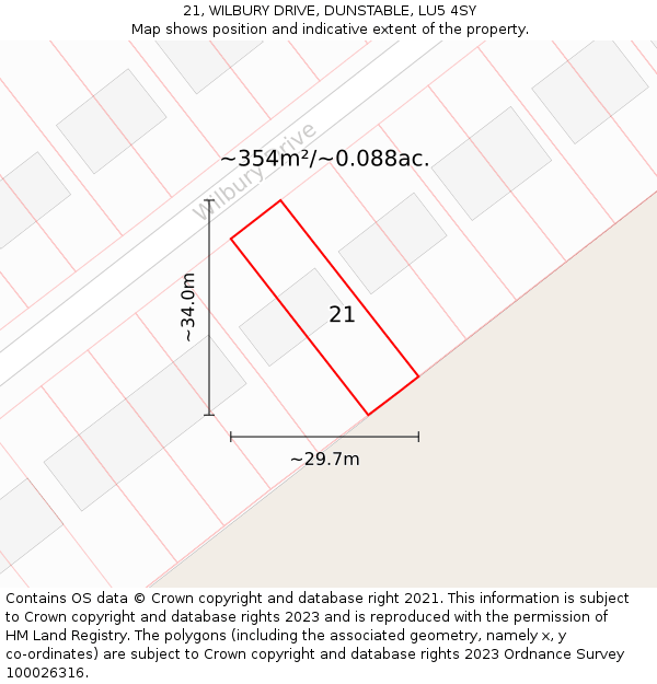 21, WILBURY DRIVE, DUNSTABLE, LU5 4SY: Plot and title map