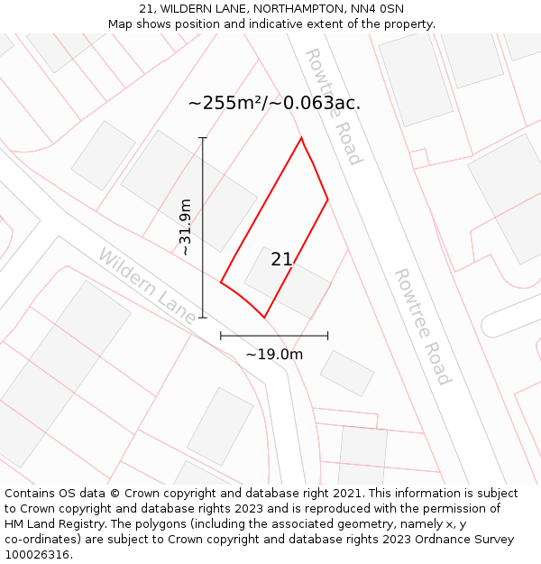 21, WILDERN LANE, NORTHAMPTON, NN4 0SN: Plot and title map