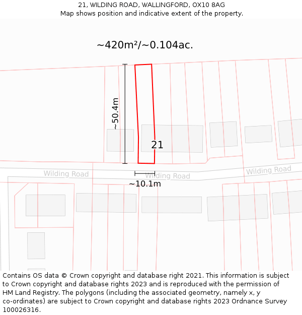 21, WILDING ROAD, WALLINGFORD, OX10 8AG: Plot and title map