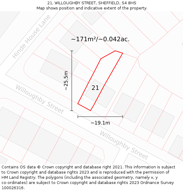 21, WILLOUGHBY STREET, SHEFFIELD, S4 8HS: Plot and title map