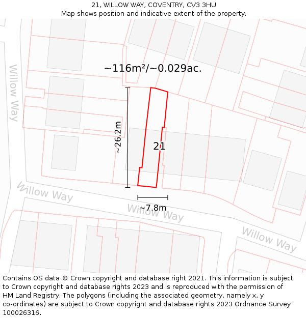 21, WILLOW WAY, COVENTRY, CV3 3HU: Plot and title map