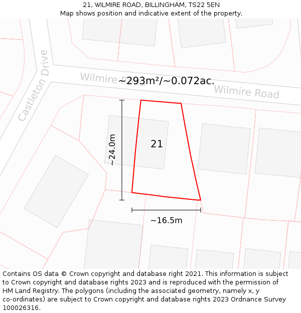 21, WILMIRE ROAD, BILLINGHAM, TS22 5EN: Plot and title map