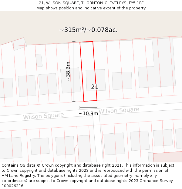 21, WILSON SQUARE, THORNTON-CLEVELEYS, FY5 1RF: Plot and title map