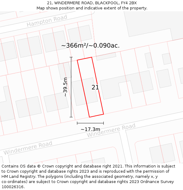 21, WINDERMERE ROAD, BLACKPOOL, FY4 2BX: Plot and title map