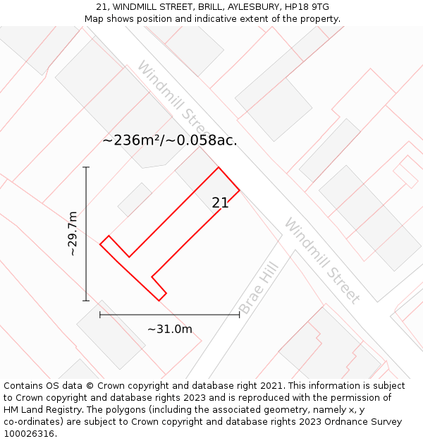 21, WINDMILL STREET, BRILL, AYLESBURY, HP18 9TG: Plot and title map