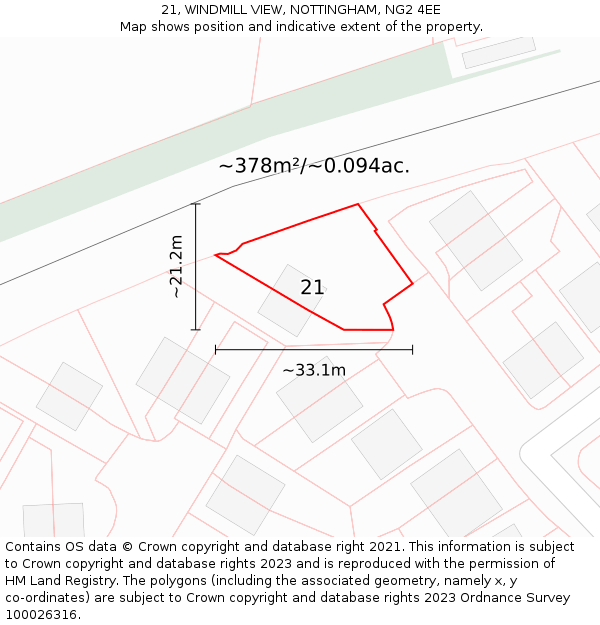 21, WINDMILL VIEW, NOTTINGHAM, NG2 4EE: Plot and title map