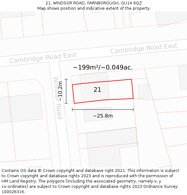 21, WINDSOR ROAD, FARNBOROUGH, GU14 6QZ: Plot and title map