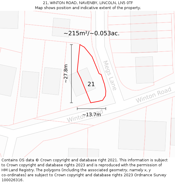 21, WINTON ROAD, NAVENBY, LINCOLN, LN5 0TF: Plot and title map