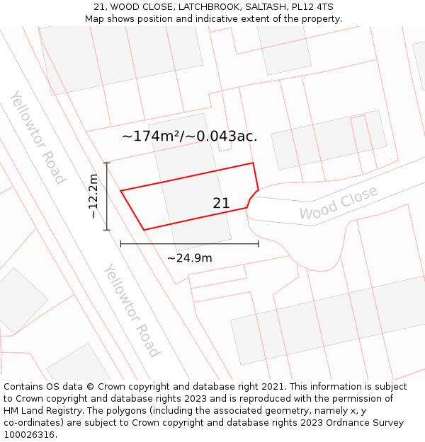 21, WOOD CLOSE, LATCHBROOK, SALTASH, PL12 4TS: Plot and title map