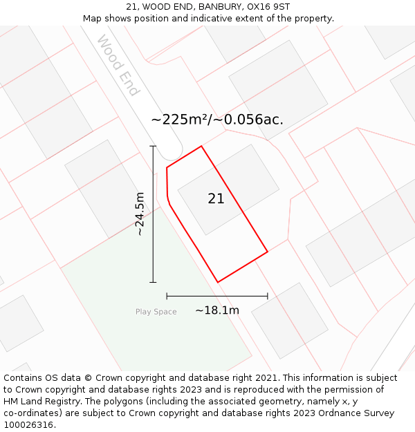 21, WOOD END, BANBURY, OX16 9ST: Plot and title map