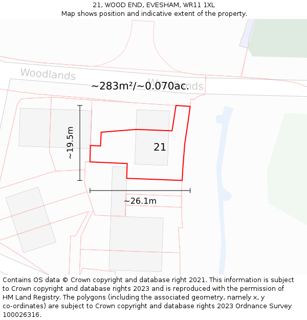 21, WOOD END, EVESHAM, WR11 1XL: Plot and title map