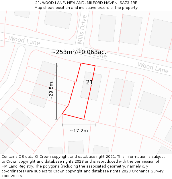 21, WOOD LANE, NEYLAND, MILFORD HAVEN, SA73 1RB: Plot and title map