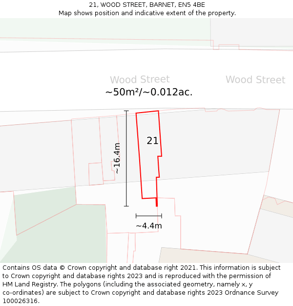 21, WOOD STREET, BARNET, EN5 4BE: Plot and title map