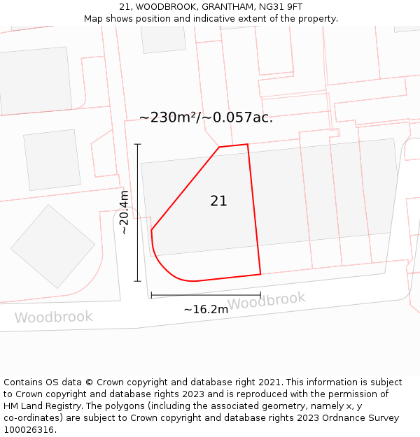 21, WOODBROOK, GRANTHAM, NG31 9FT: Plot and title map