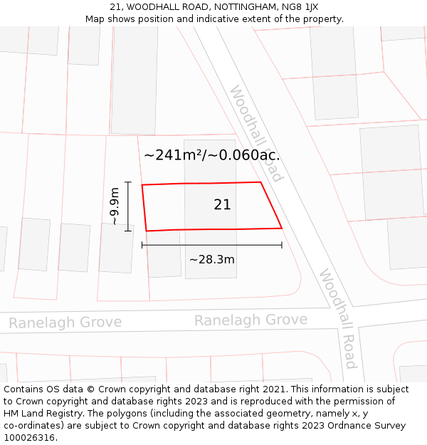 21, WOODHALL ROAD, NOTTINGHAM, NG8 1JX: Plot and title map