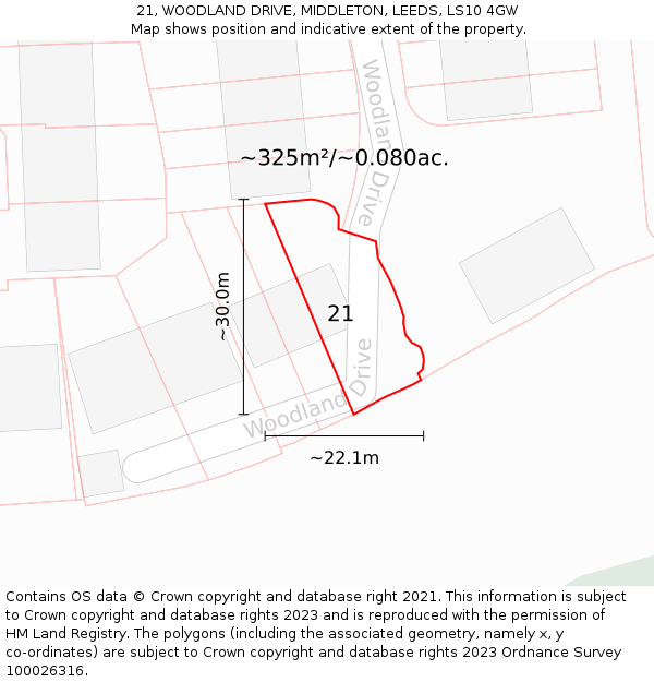 21, WOODLAND DRIVE, MIDDLETON, LEEDS, LS10 4GW: Plot and title map