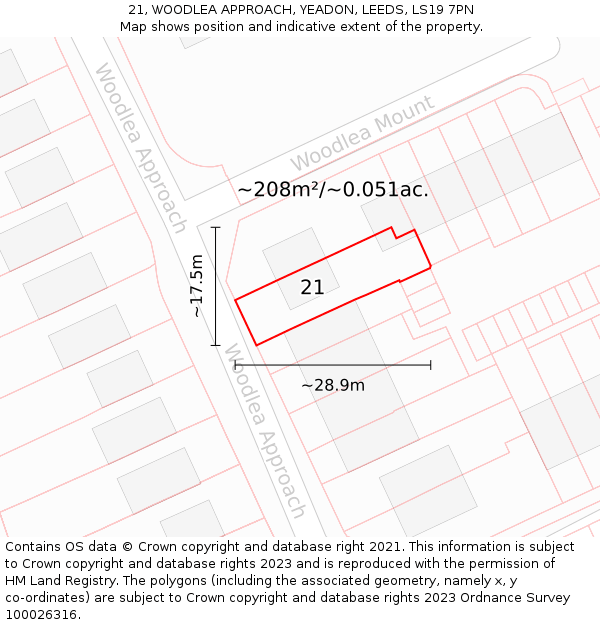 21, WOODLEA APPROACH, YEADON, LEEDS, LS19 7PN: Plot and title map