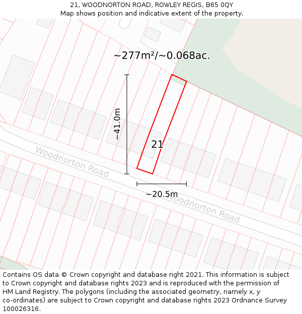 21, WOODNORTON ROAD, ROWLEY REGIS, B65 0QY: Plot and title map