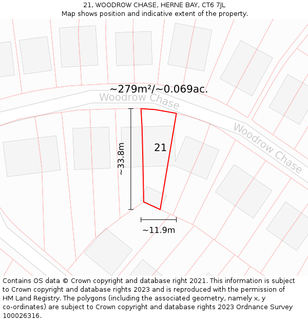 21, WOODROW CHASE, HERNE BAY, CT6 7JL: Plot and title map