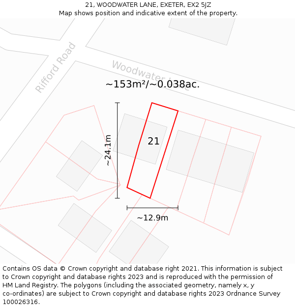 21, WOODWATER LANE, EXETER, EX2 5JZ: Plot and title map