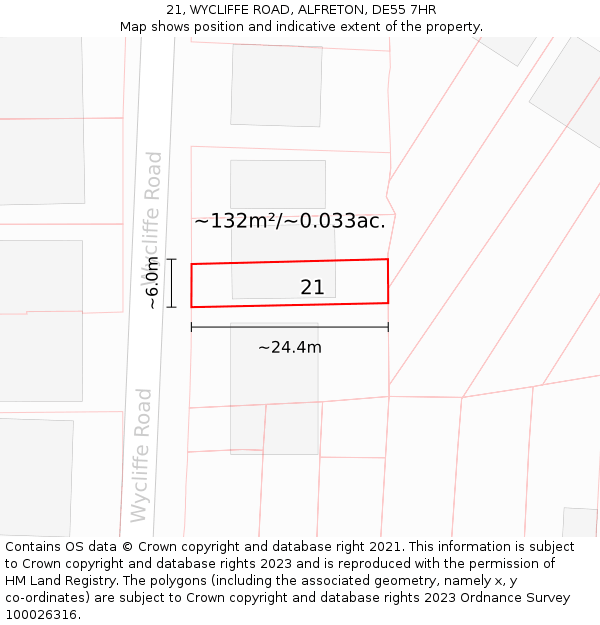 21, WYCLIFFE ROAD, ALFRETON, DE55 7HR: Plot and title map