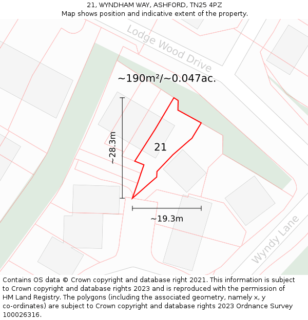21, WYNDHAM WAY, ASHFORD, TN25 4PZ: Plot and title map