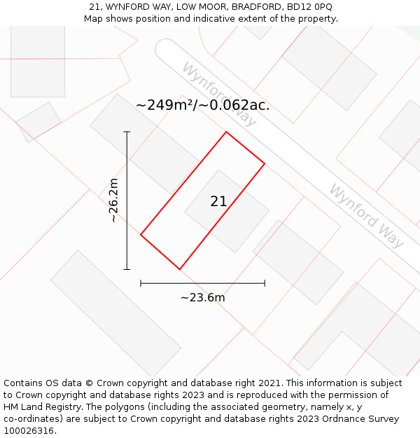21, WYNFORD WAY, LOW MOOR, BRADFORD, BD12 0PQ: Plot and title map