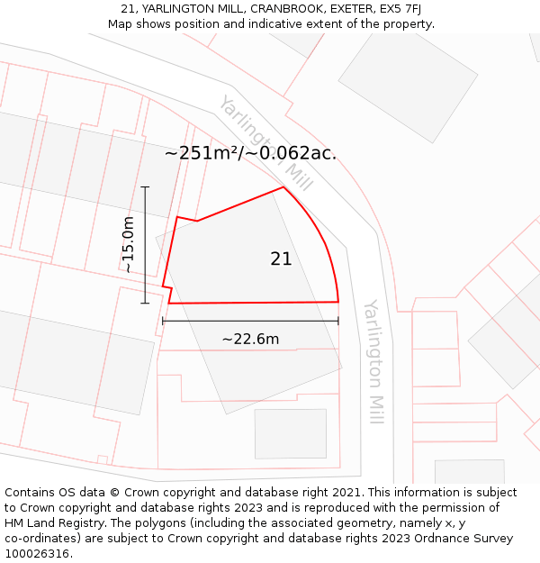 21, YARLINGTON MILL, CRANBROOK, EXETER, EX5 7FJ: Plot and title map