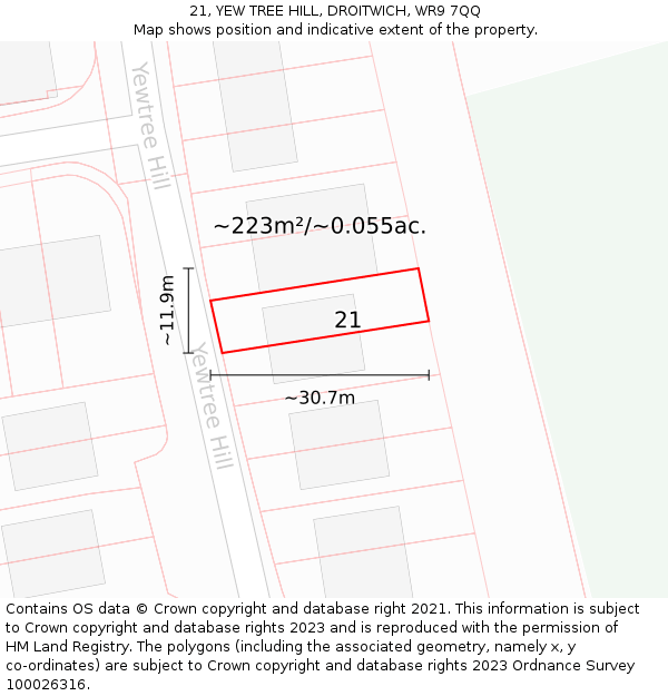21, YEW TREE HILL, DROITWICH, WR9 7QQ: Plot and title map