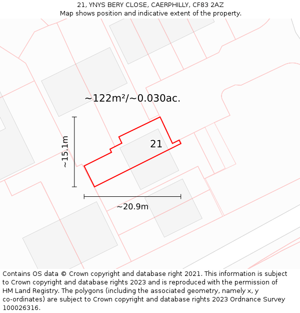 21, YNYS BERY CLOSE, CAERPHILLY, CF83 2AZ: Plot and title map