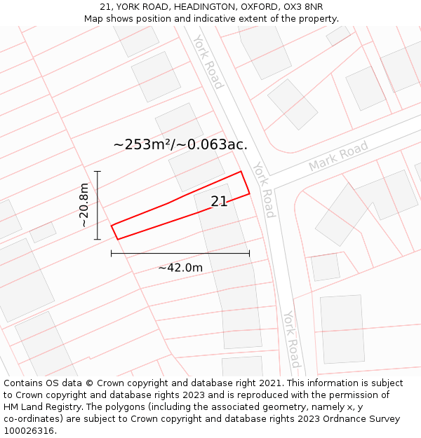 21, YORK ROAD, HEADINGTON, OXFORD, OX3 8NR: Plot and title map