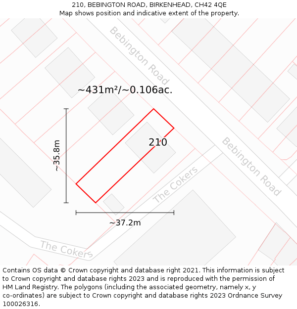 210, BEBINGTON ROAD, BIRKENHEAD, CH42 4QE: Plot and title map