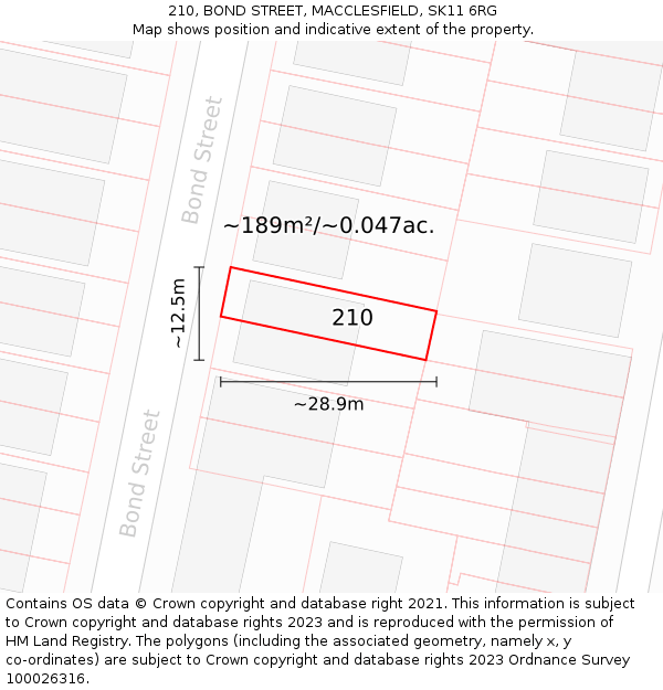 210, BOND STREET, MACCLESFIELD, SK11 6RG: Plot and title map