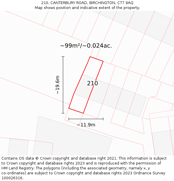 210, CANTERBURY ROAD, BIRCHINGTON, CT7 9AQ: Plot and title map