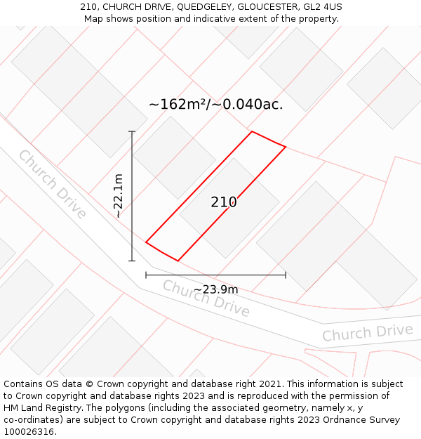 210, CHURCH DRIVE, QUEDGELEY, GLOUCESTER, GL2 4US: Plot and title map