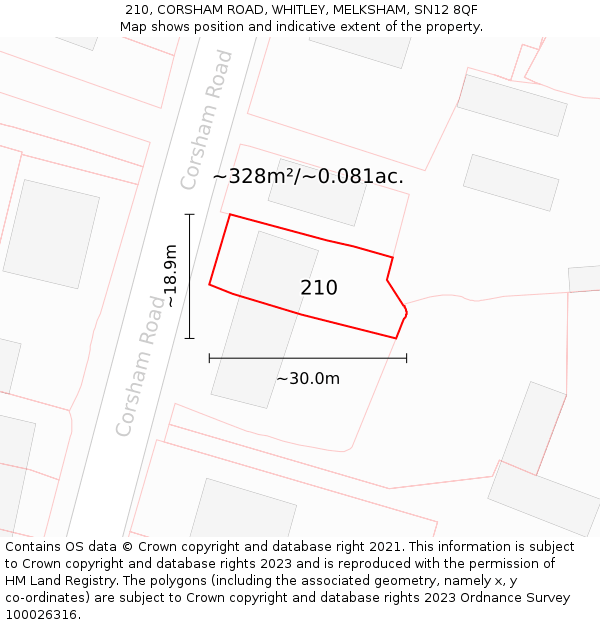 210, CORSHAM ROAD, WHITLEY, MELKSHAM, SN12 8QF: Plot and title map