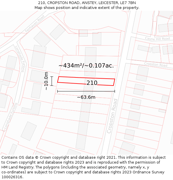 210, CROPSTON ROAD, ANSTEY, LEICESTER, LE7 7BN: Plot and title map