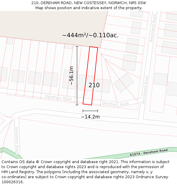 210, DEREHAM ROAD, NEW COSTESSEY, NORWICH, NR5 0SW: Plot and title map