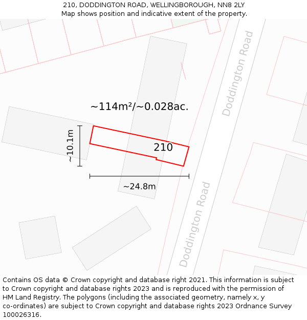 210, DODDINGTON ROAD, WELLINGBOROUGH, NN8 2LY: Plot and title map