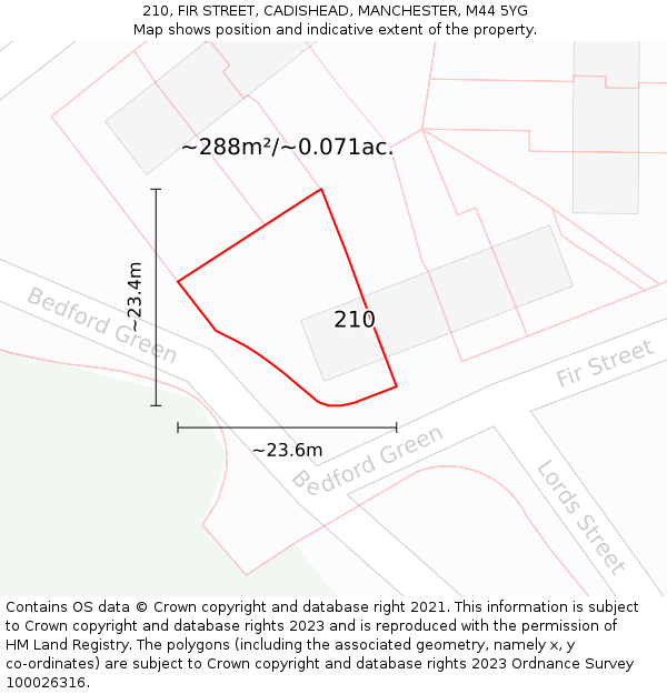 210, FIR STREET, CADISHEAD, MANCHESTER, M44 5YG: Plot and title map