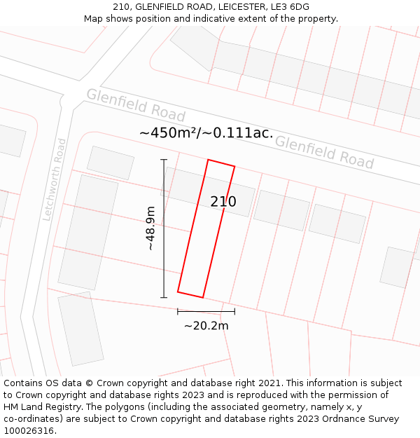 210, GLENFIELD ROAD, LEICESTER, LE3 6DG: Plot and title map