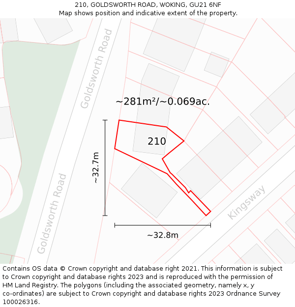 210, GOLDSWORTH ROAD, WOKING, GU21 6NF: Plot and title map