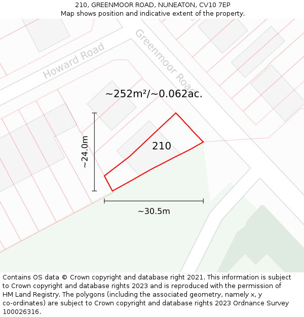 210, GREENMOOR ROAD, NUNEATON, CV10 7EP: Plot and title map